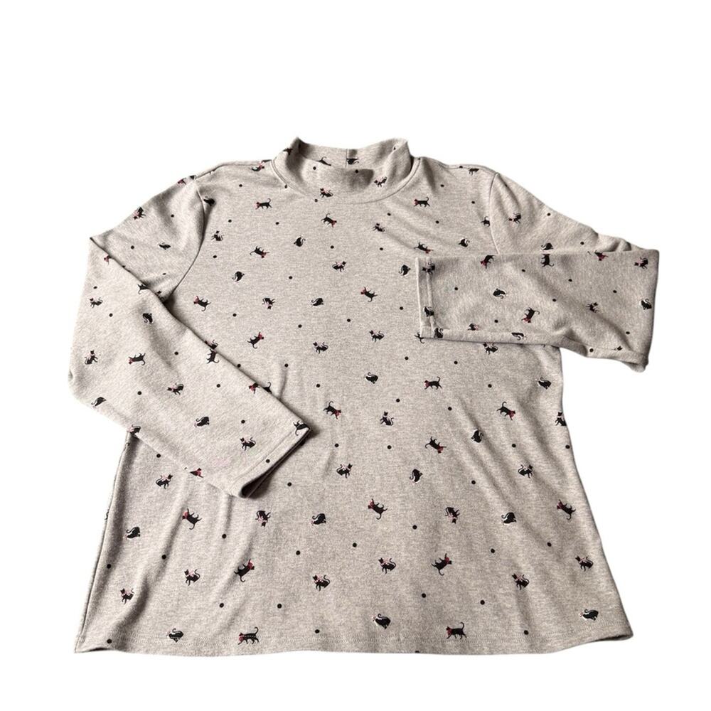 Karen Scott Cat Print Mock Neck Turtleneck Long Sleeve Whimsical print Cat lover